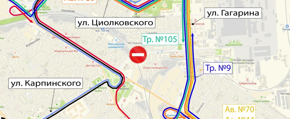 В Пензе из-за перекрытия Ленинского путепровода изменены маршруты общественного транспорта