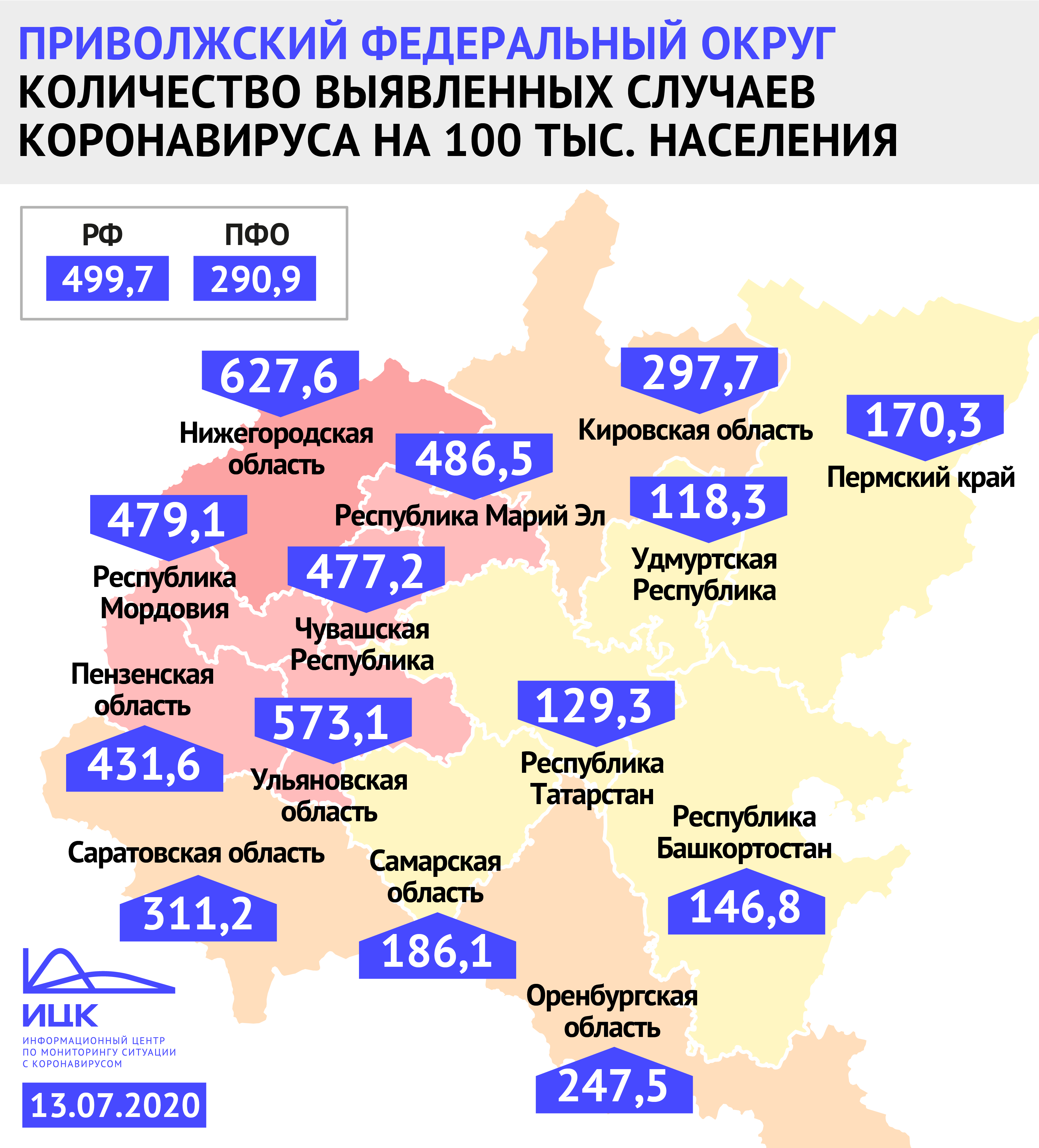 В Пензенской области 431,6 случая коронавируса на 100 тысяч жителей