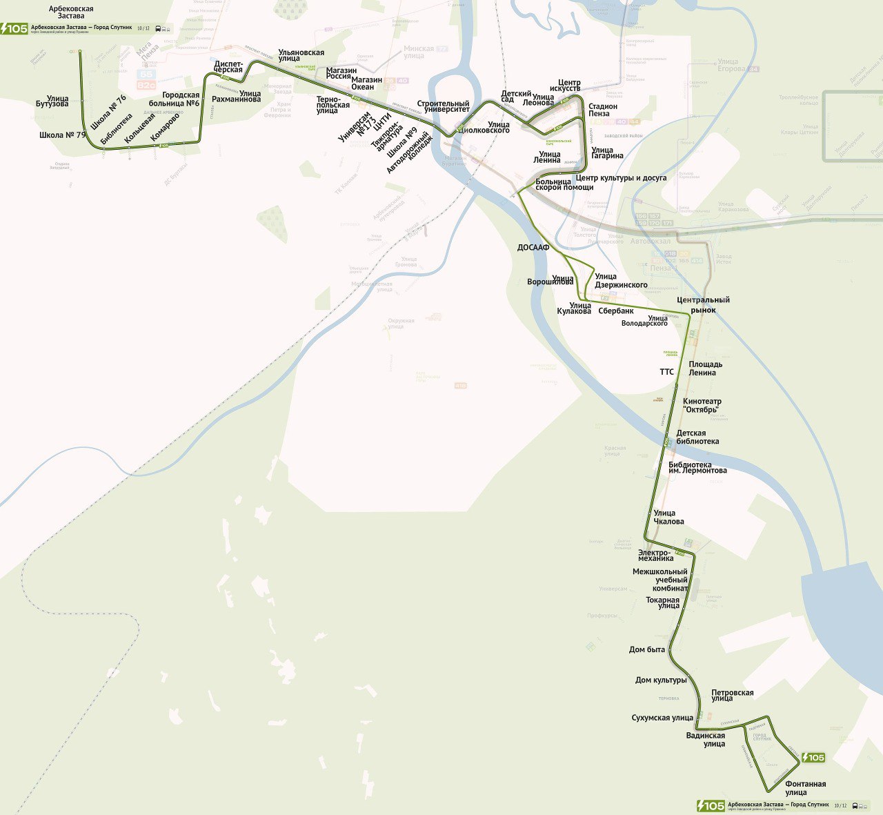 Представлен подробный маршрут троллейбуса из Спутника до Арбеково в Пензе