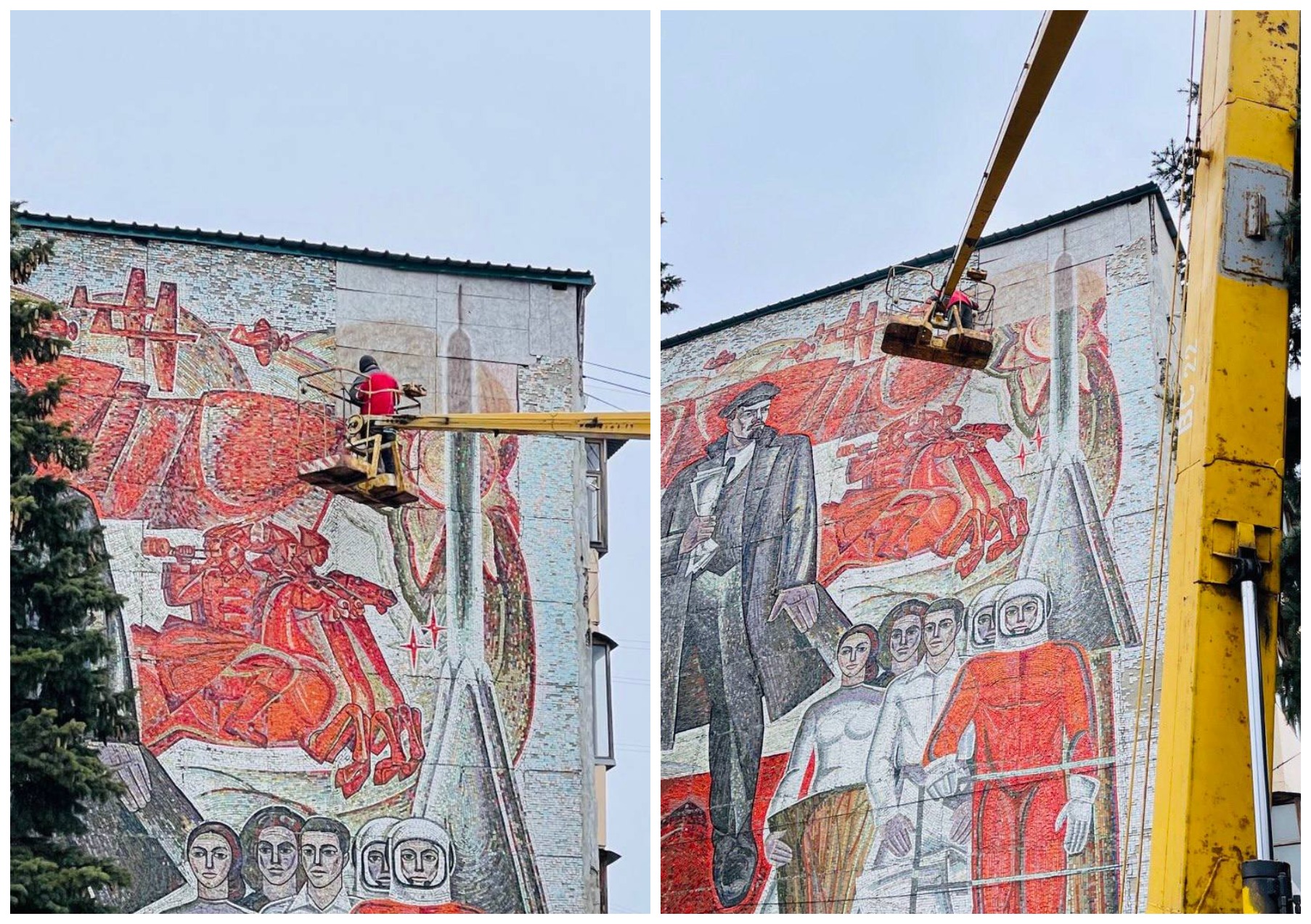 На торце дома на улице Карпинского в Пензе восстанавливают мозаичное панно