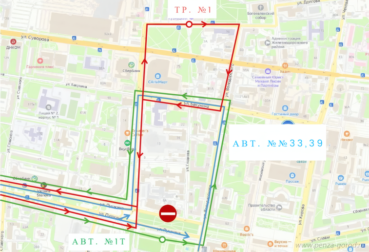 Пензенцев предупредили об изменении маршрутов общественного транспорта на улице Пушкина