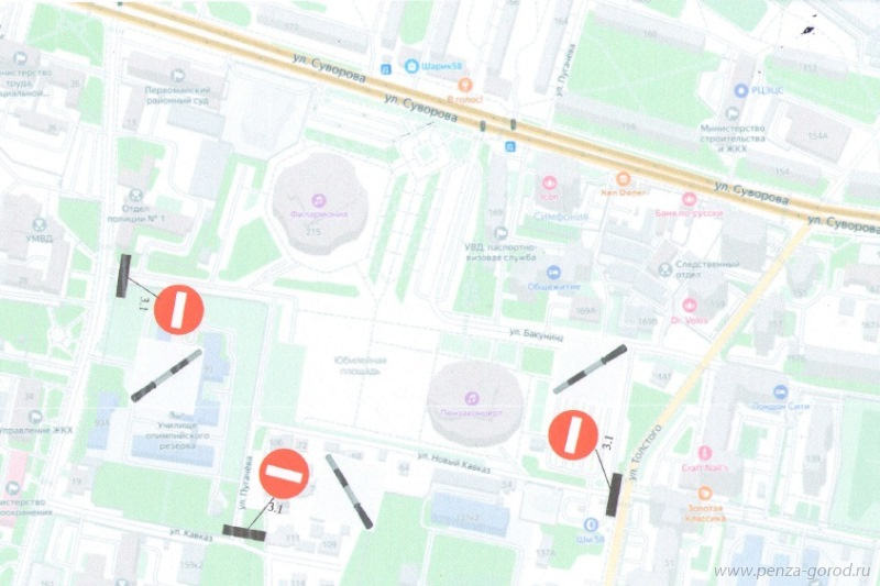 Пензенских водителей предупредили о перекрытии дорог в районе Юбилейной площади